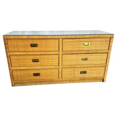 Boho Chic Glass Top Wicker Dresser With Brass Handles by Dixie