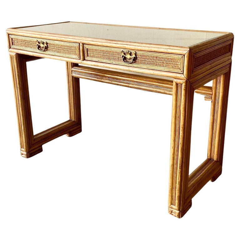 Boho Chic Glass Top Writing Desk by Worrells Interiors For Sale at 1stDibs