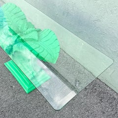 Boho Chic Green Banana Leaf Glass Top Console Table