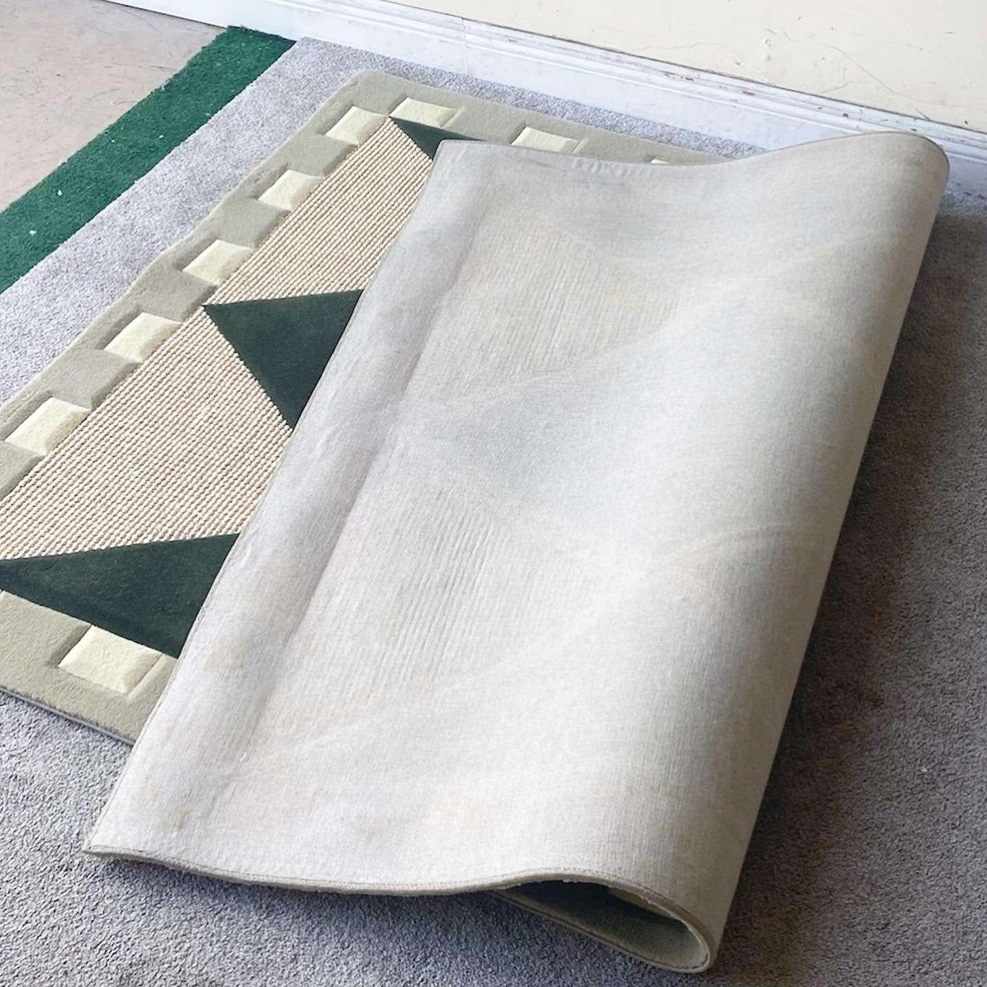 Boho Chic Green, Cream and Natural Weave Rectangular Area Rug In Good Condition For Sale In Delray Beach, FL