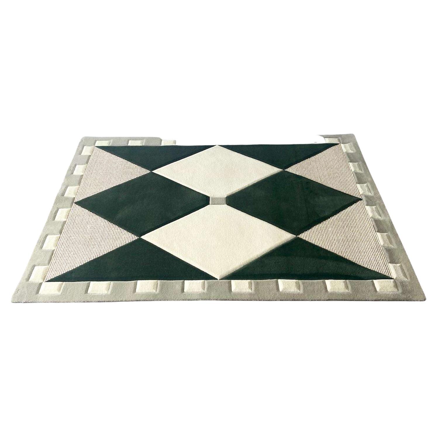 Boho Chic Green, Cream and Natural Weave Rectangular Area Rug For Sale