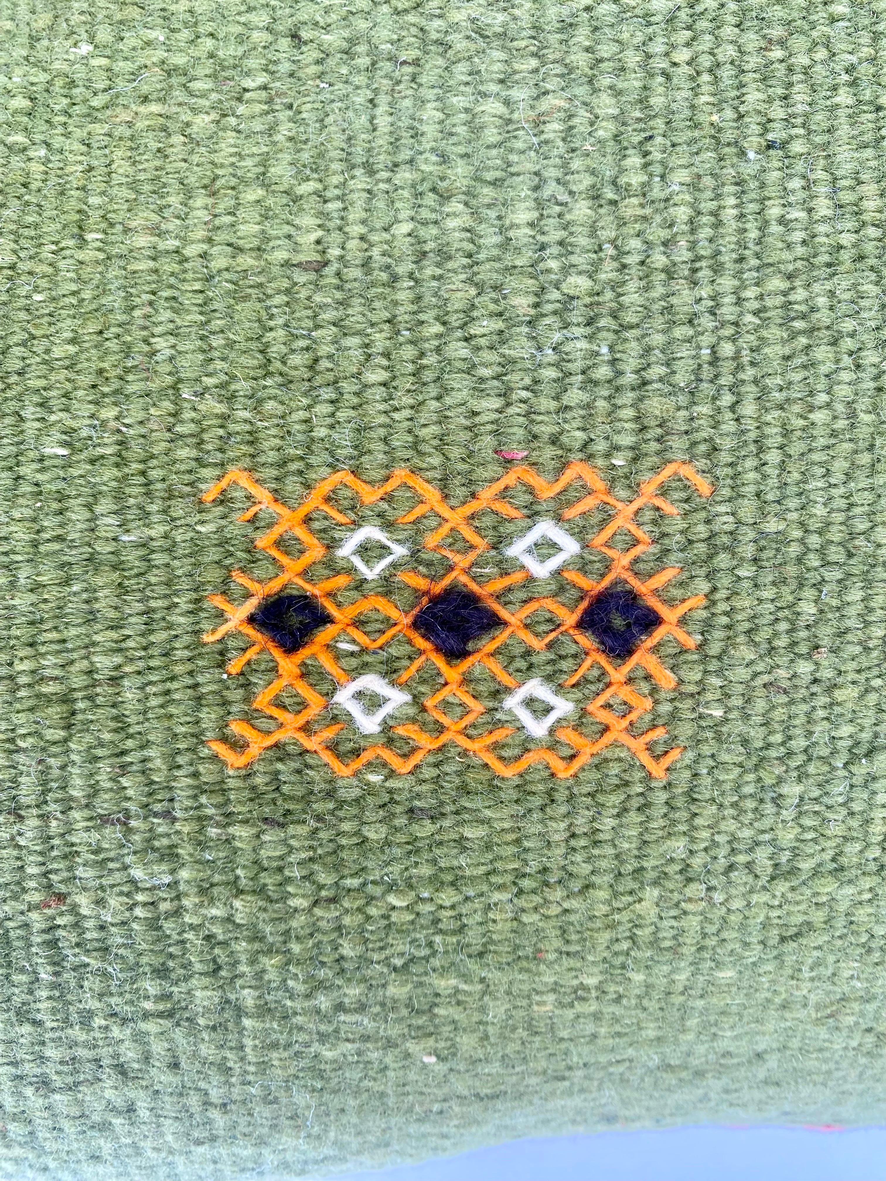 Bohemian Boho Chic Green Moroccan Tribal Kilim Wool Hand-woven Pillow, a Pair 