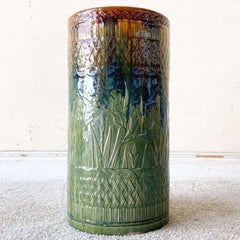 Vaso da terra in argilla smaltata verde e arancione Boho Chic