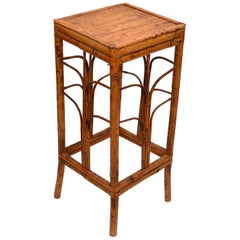 Boho Chic Handcrafted Mid-Century Modern Bamboo & Rattan Side Table, Plant Stand