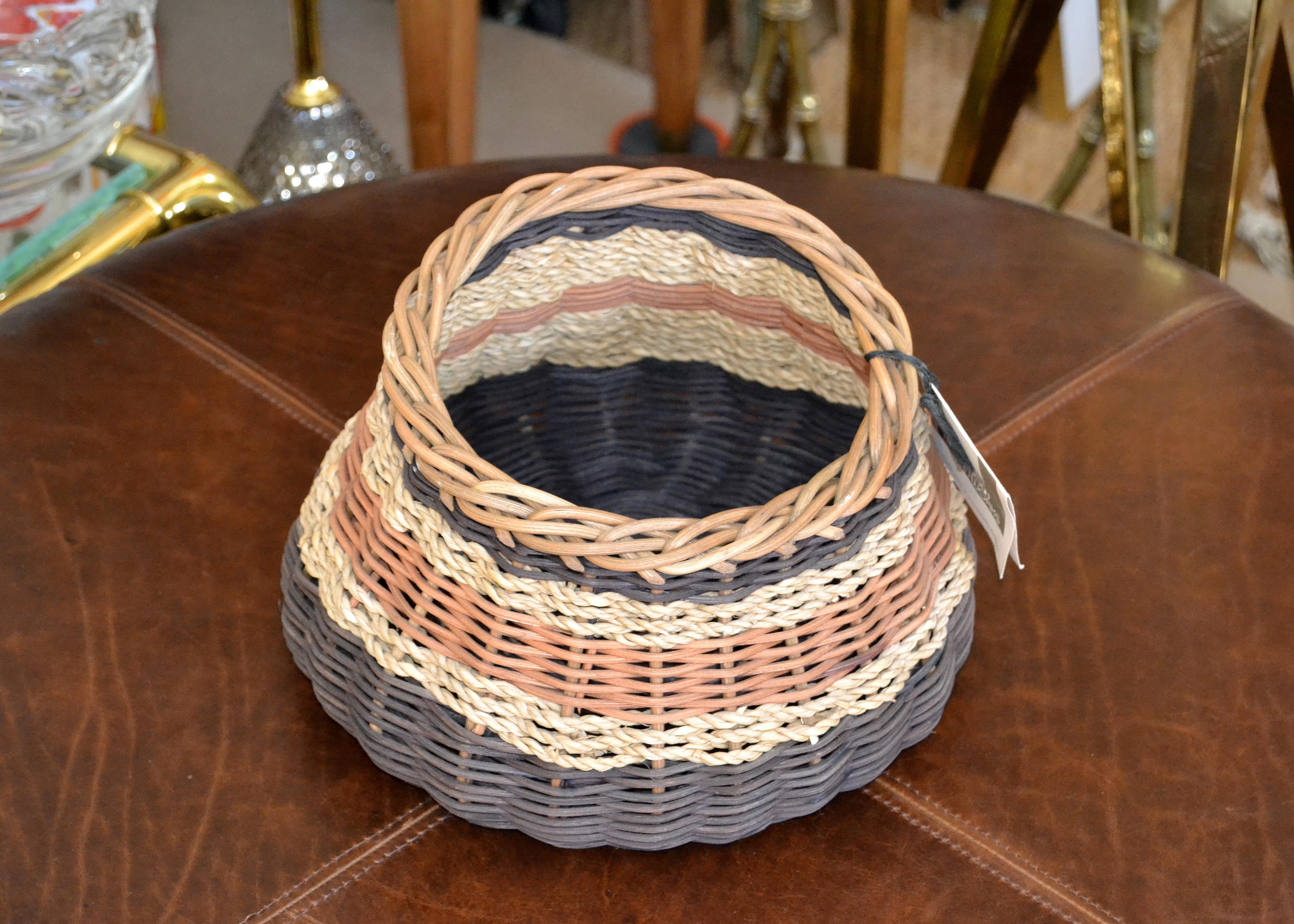 Boho Chic Handcrafted Woven Reed and Seagrass Nancy Basket by Paulette Lenney  For Sale 3