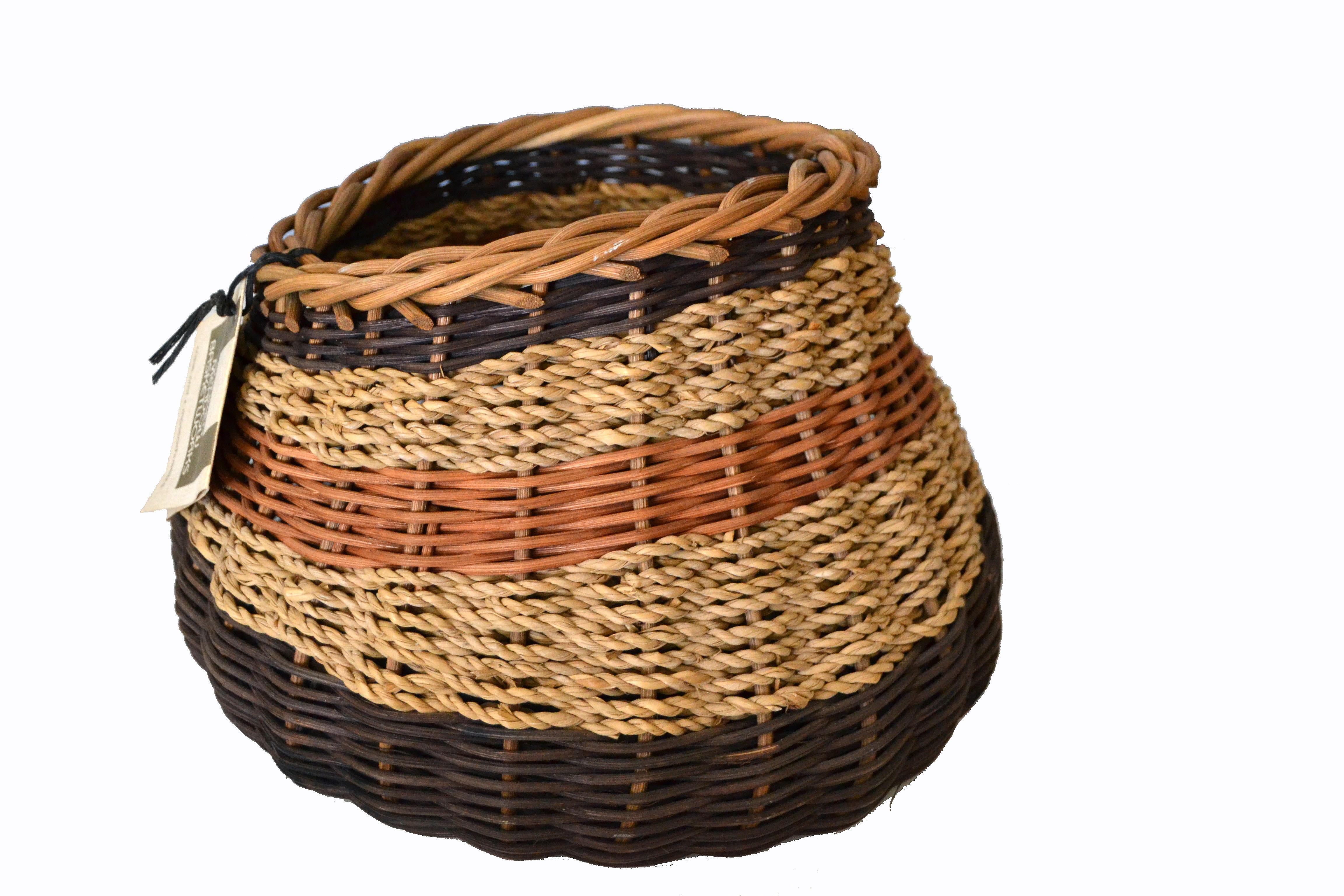 Bohemian Boho Chic Handcrafted Woven Reed and Seagrass Nancy Basket by Paulette Lenney  For Sale