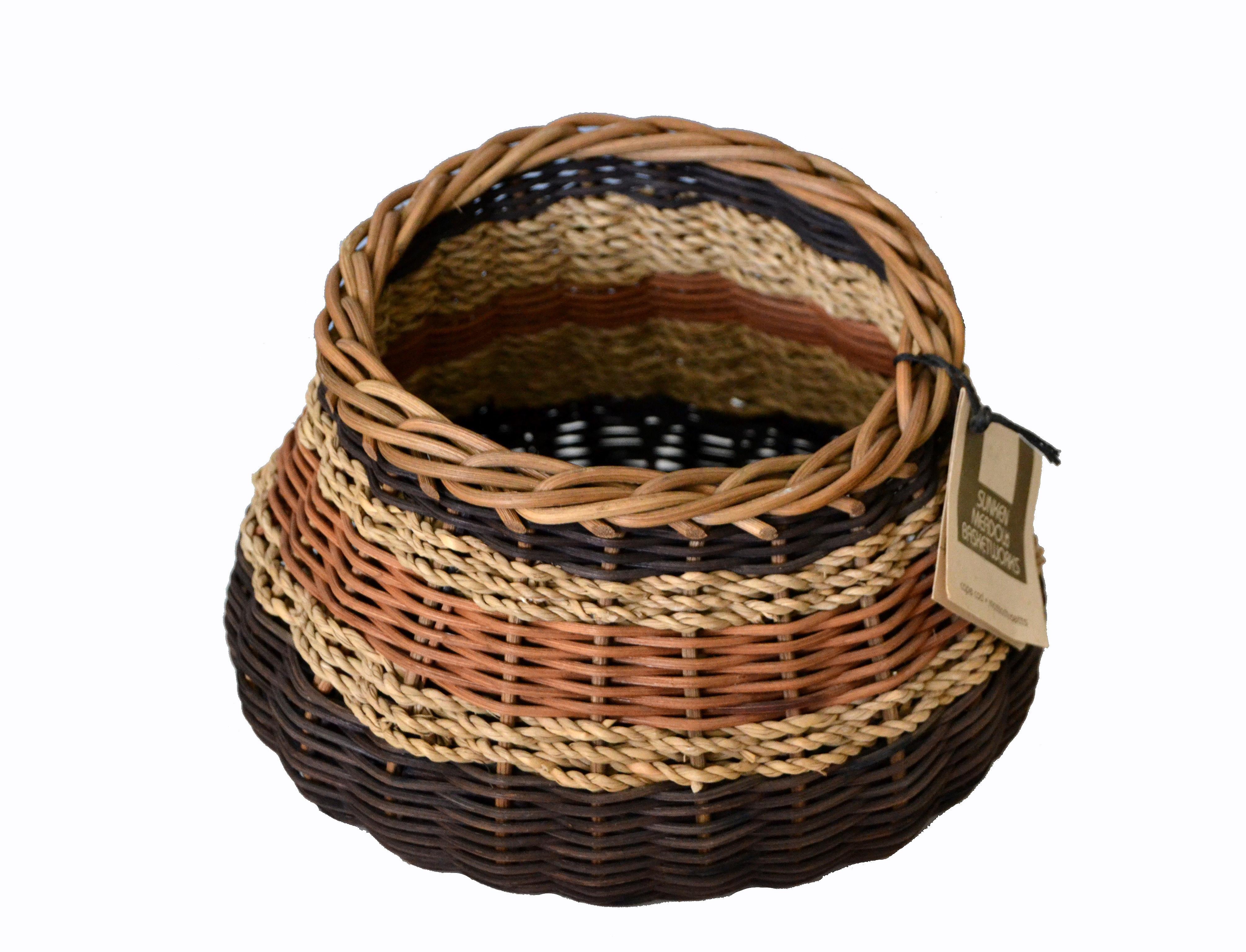 American Boho Chic Handcrafted Woven Reed and Seagrass Nancy Basket by Paulette Lenney  For Sale