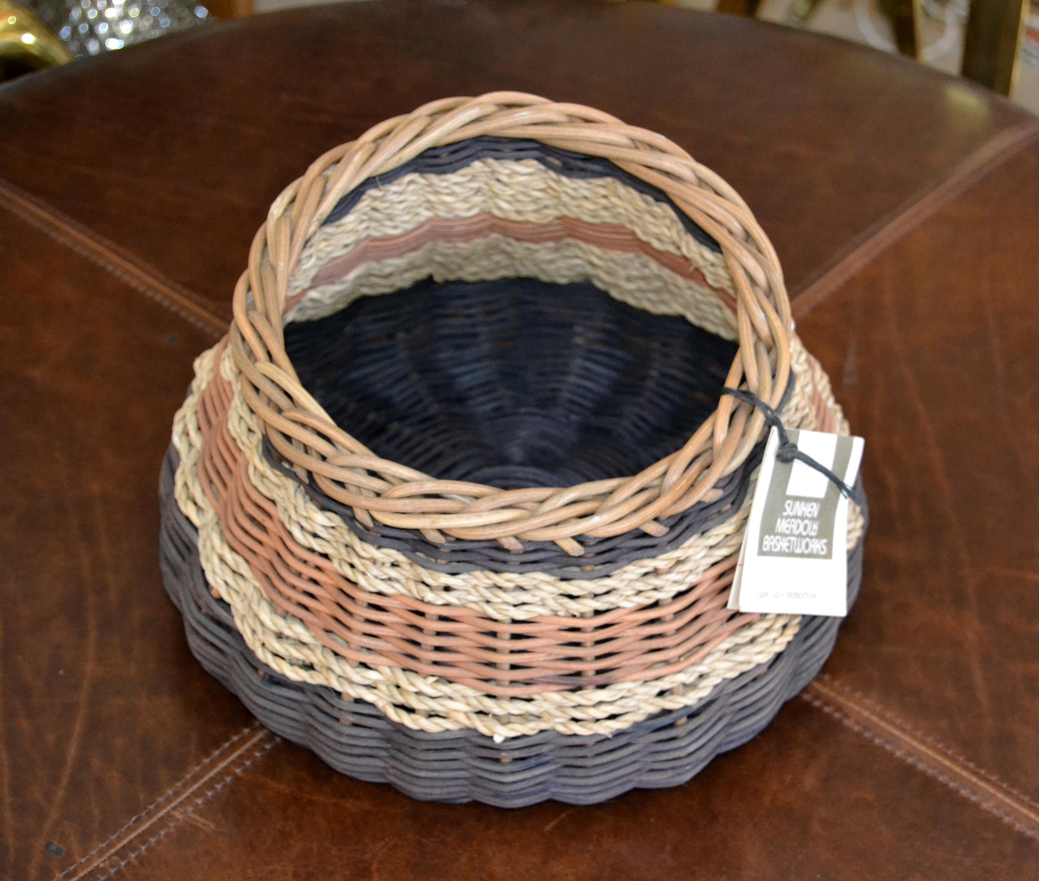 Boho Chic Handcrafted Woven Reed and Seagrass Nancy Basket by Paulette Lenney  In Good Condition For Sale In Miami, FL