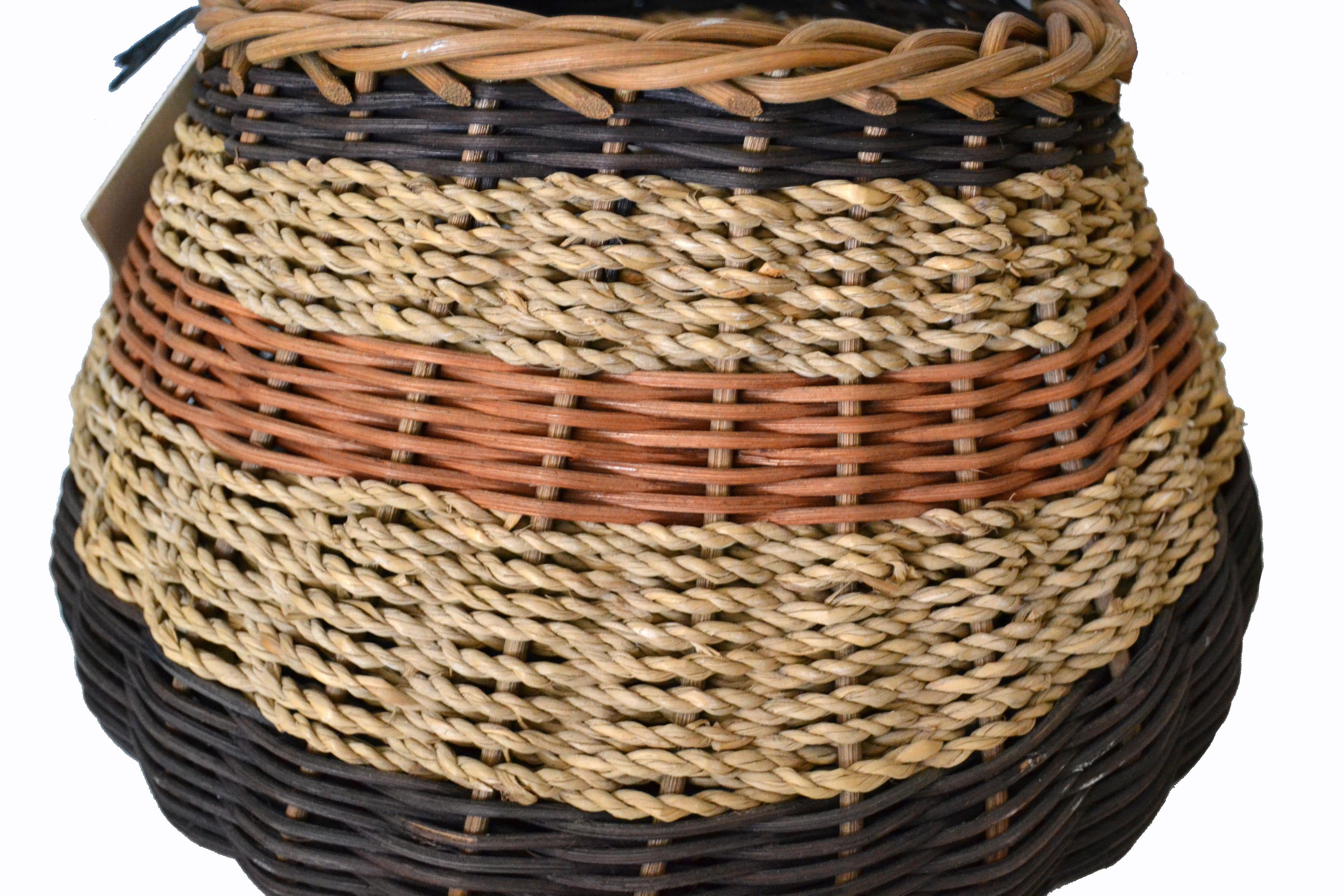 20th Century Boho Chic Handcrafted Woven Reed and Seagrass Nancy Basket by Paulette Lenney  For Sale