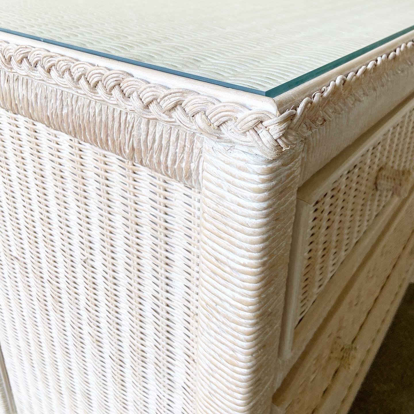 Boho Chic Henry Link for Lexington Wicker Glass Top Dresser In Good Condition In Delray Beach, FL
