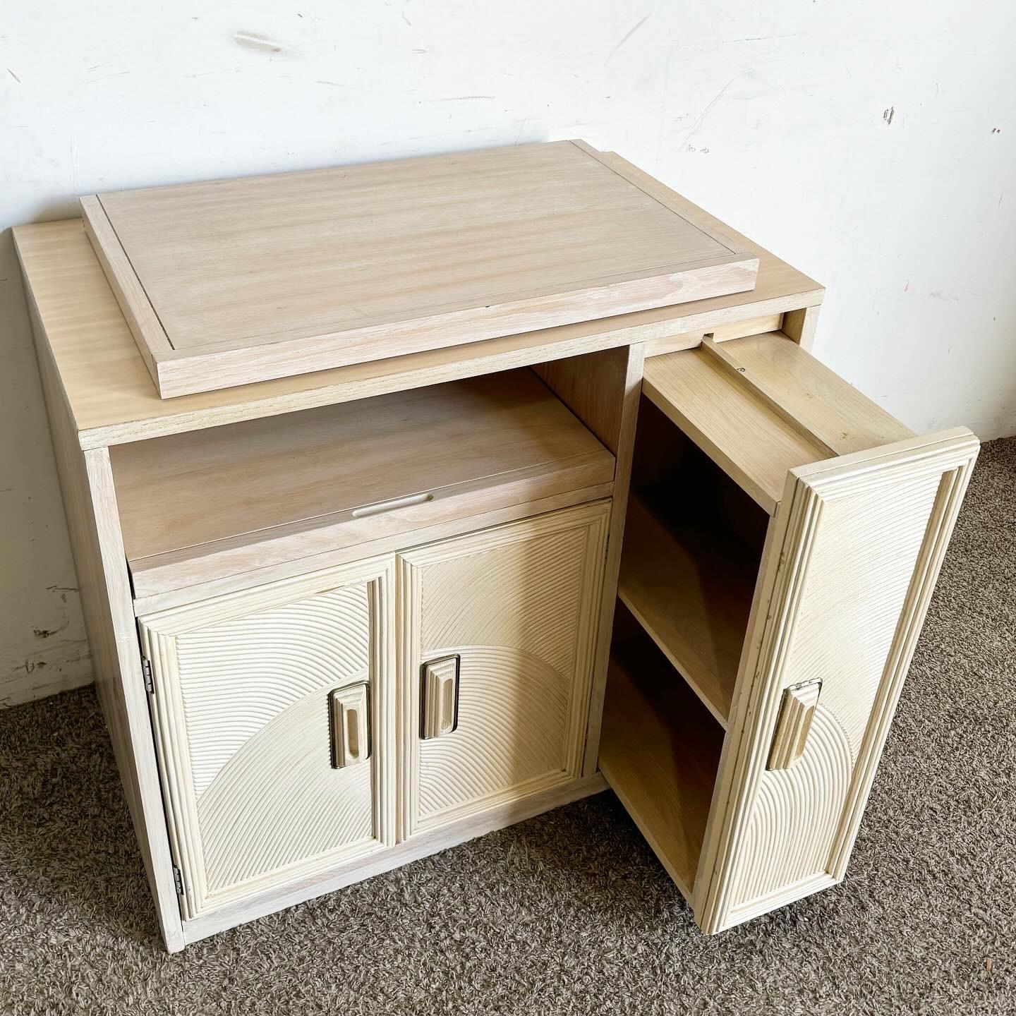 Late 20th Century Boho Chic Henry Link Pencil Reed Cabinet/Dry Bar With Rotating Top For Sale