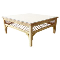 Boho Chic Henry Link Wicker Glass Top Coffee Table