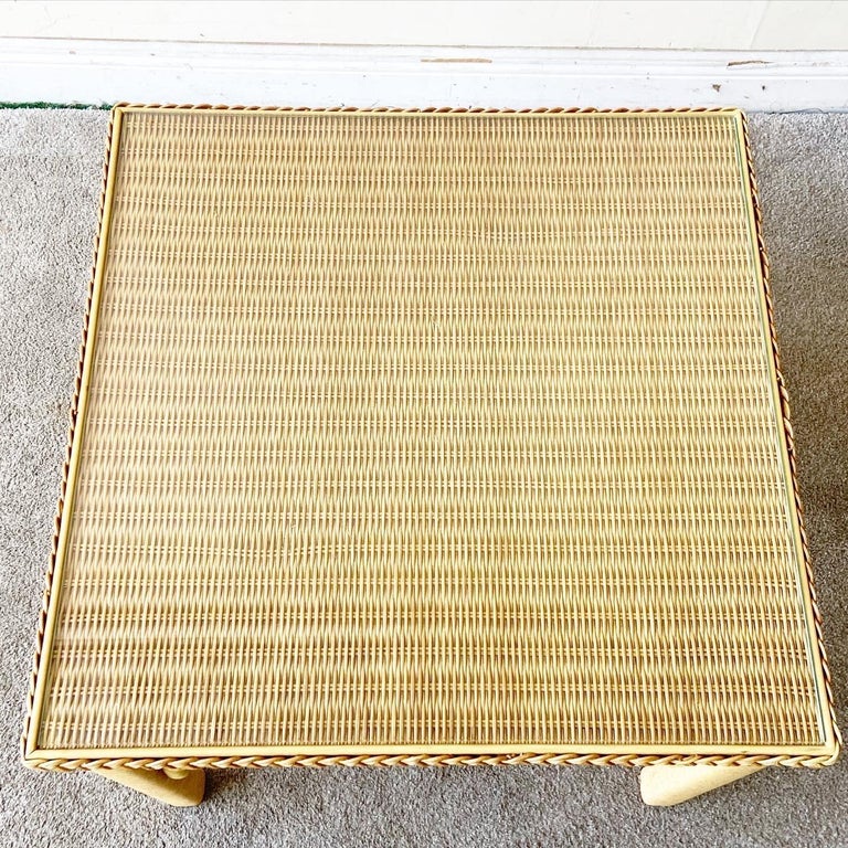 Boho Chic Henry Link Wicker Glass Top Side Table For Sale at 1stDibs