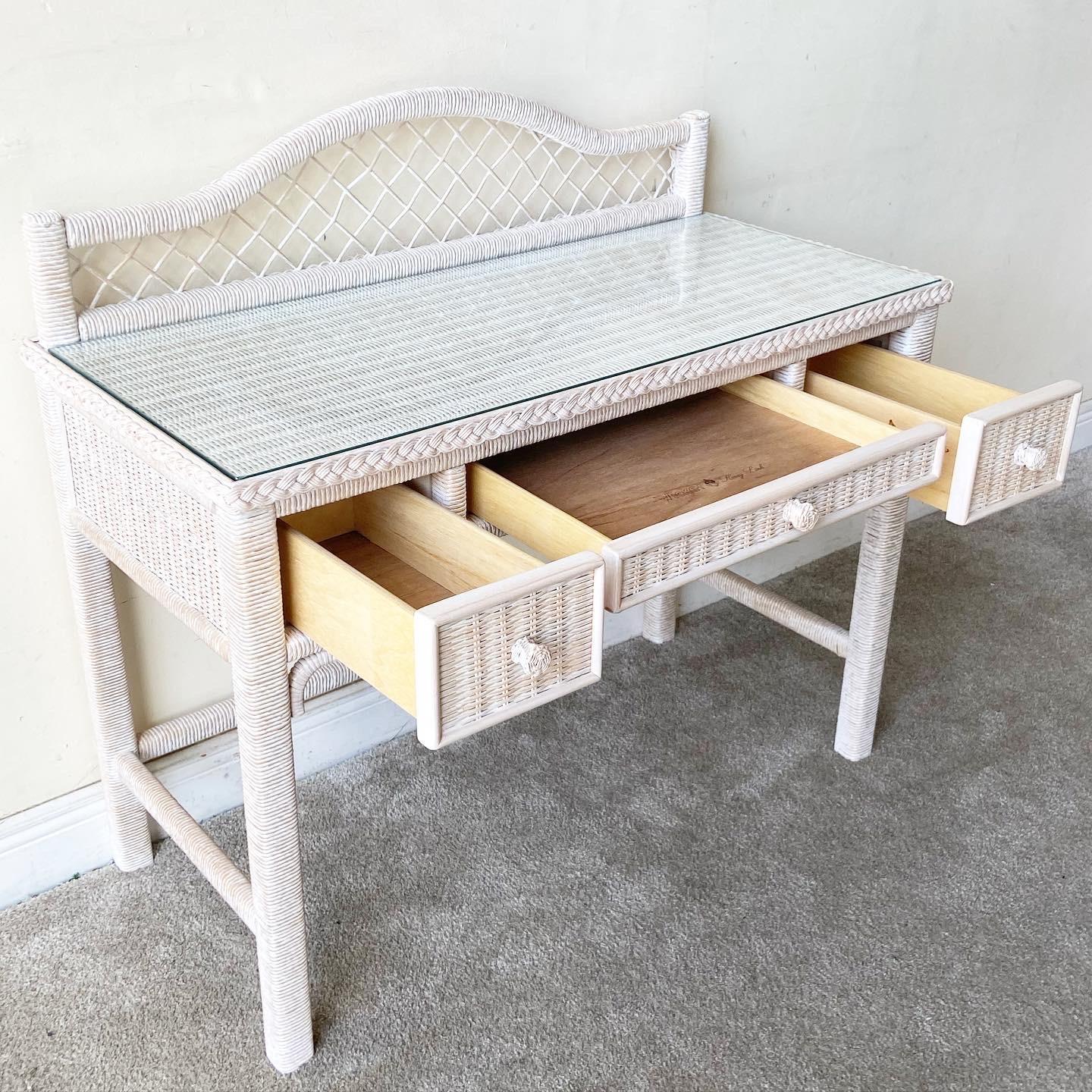 white rattan desk