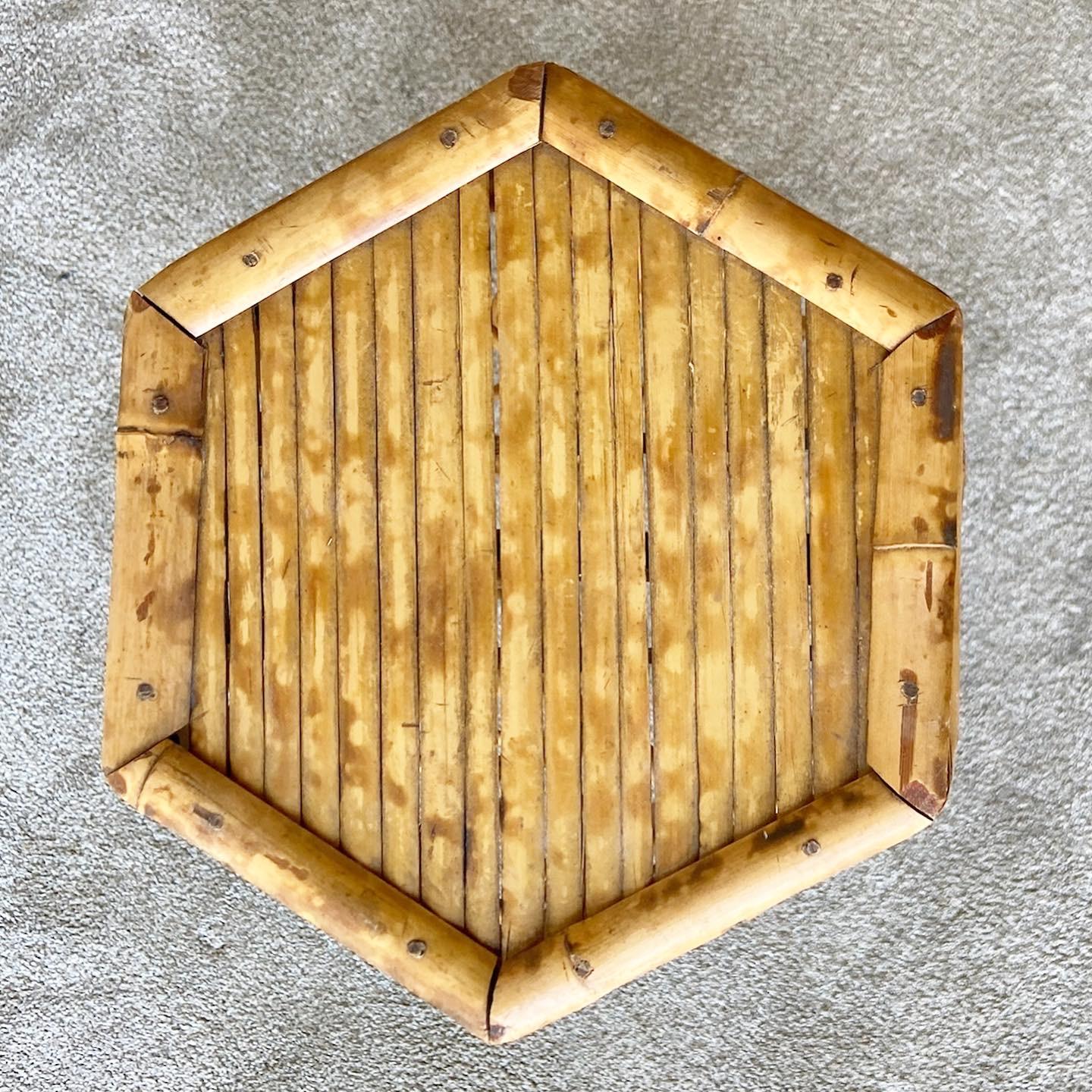 Late 20th Century Boho Chic Hexagonal Tortoise Shell Bamboo Nesting Pedestals For Sale