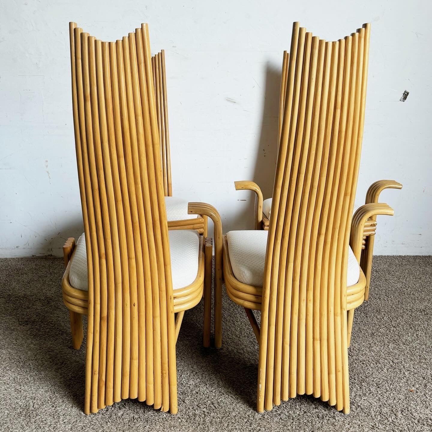 Sedie da pranzo in rattan con schienale alto Boho Chic - Set da 4 in vendita 4