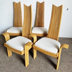Boho Chic High Back Rattan Dining Chairs - Set of 4