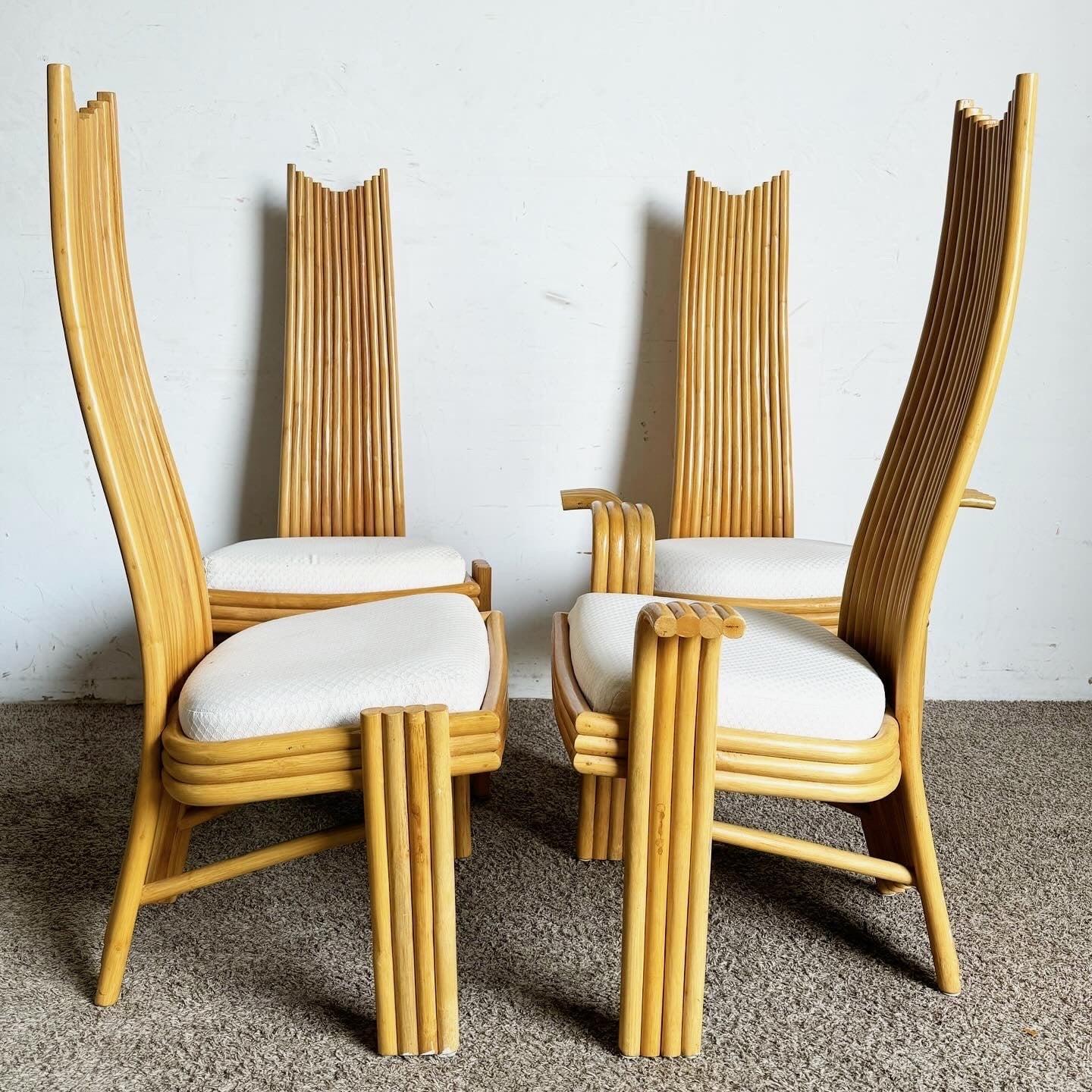 Sedie da pranzo in rattan con schienale alto Boho Chic - Set da 4 in vendita 1