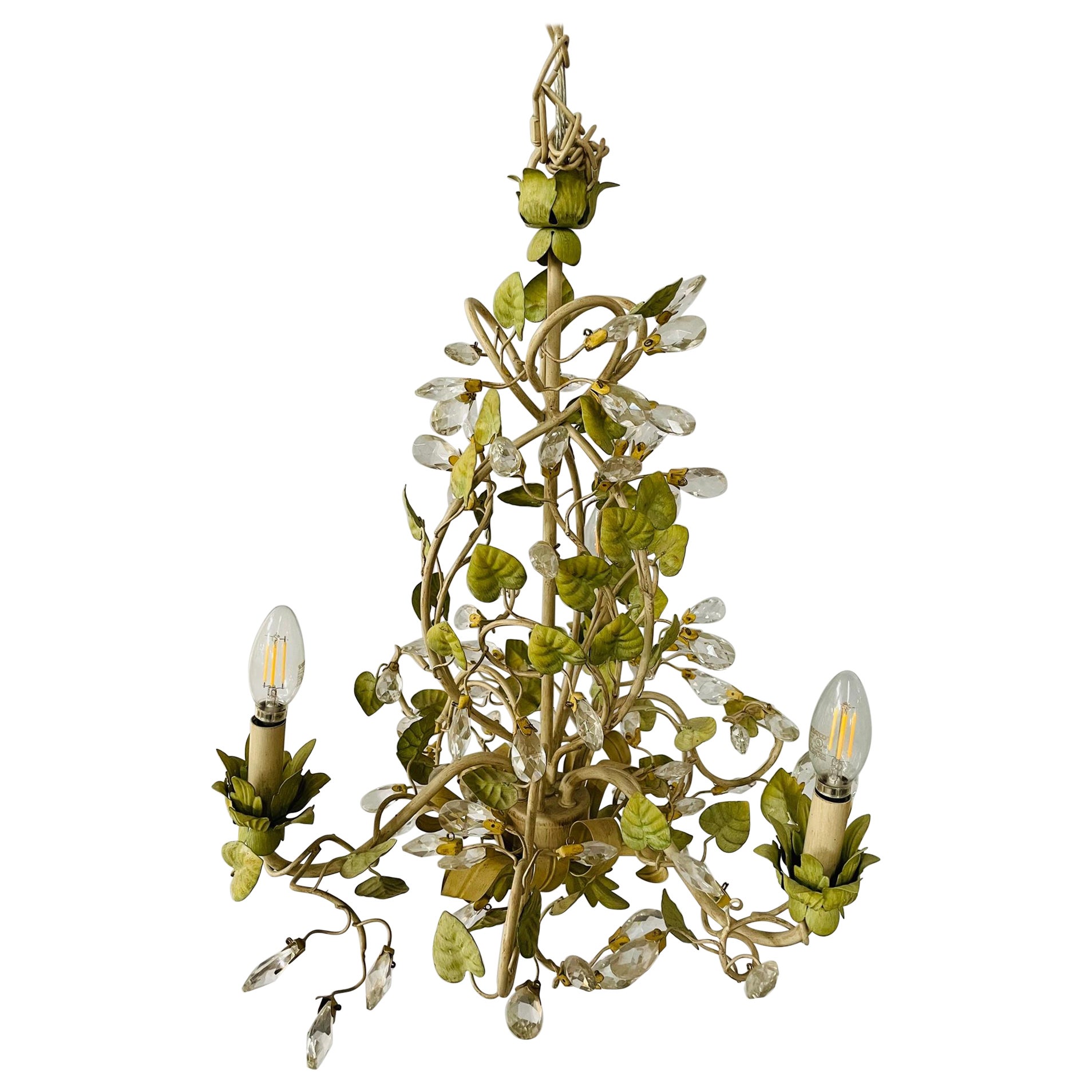 Boho Chic Italian Green Vine Style Tole Metal Chandelier