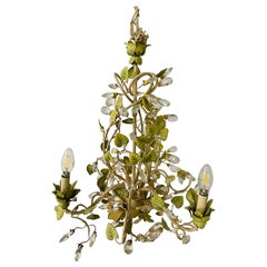 Boho Chic Italian Green Vine Style Tole Metal Chandelier