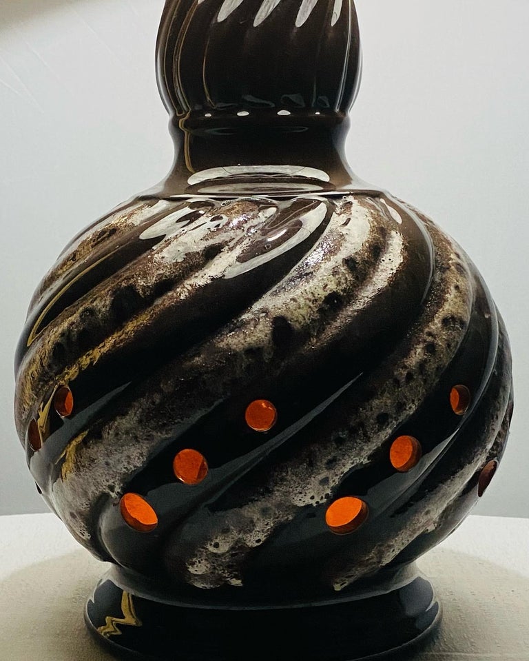 Ceramic Boho Chic Jar / Vase Converted Two Lights Table Lamp For Sale