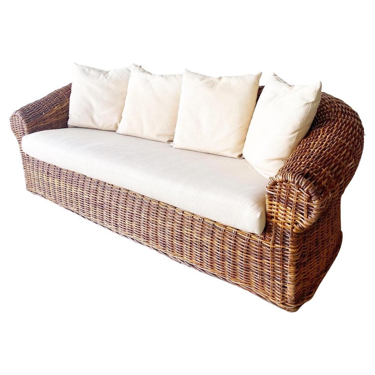 Boho Chic Large Sculptural Wicker Sofa For Sale at 1stDibs