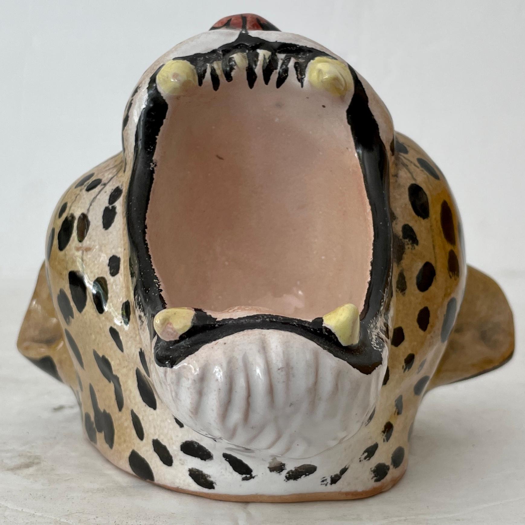 Fabulous Italian Boho Chic ceramic bowl of a leopard made in Italy in the 1960's. Great addition to your interiors and table tops.