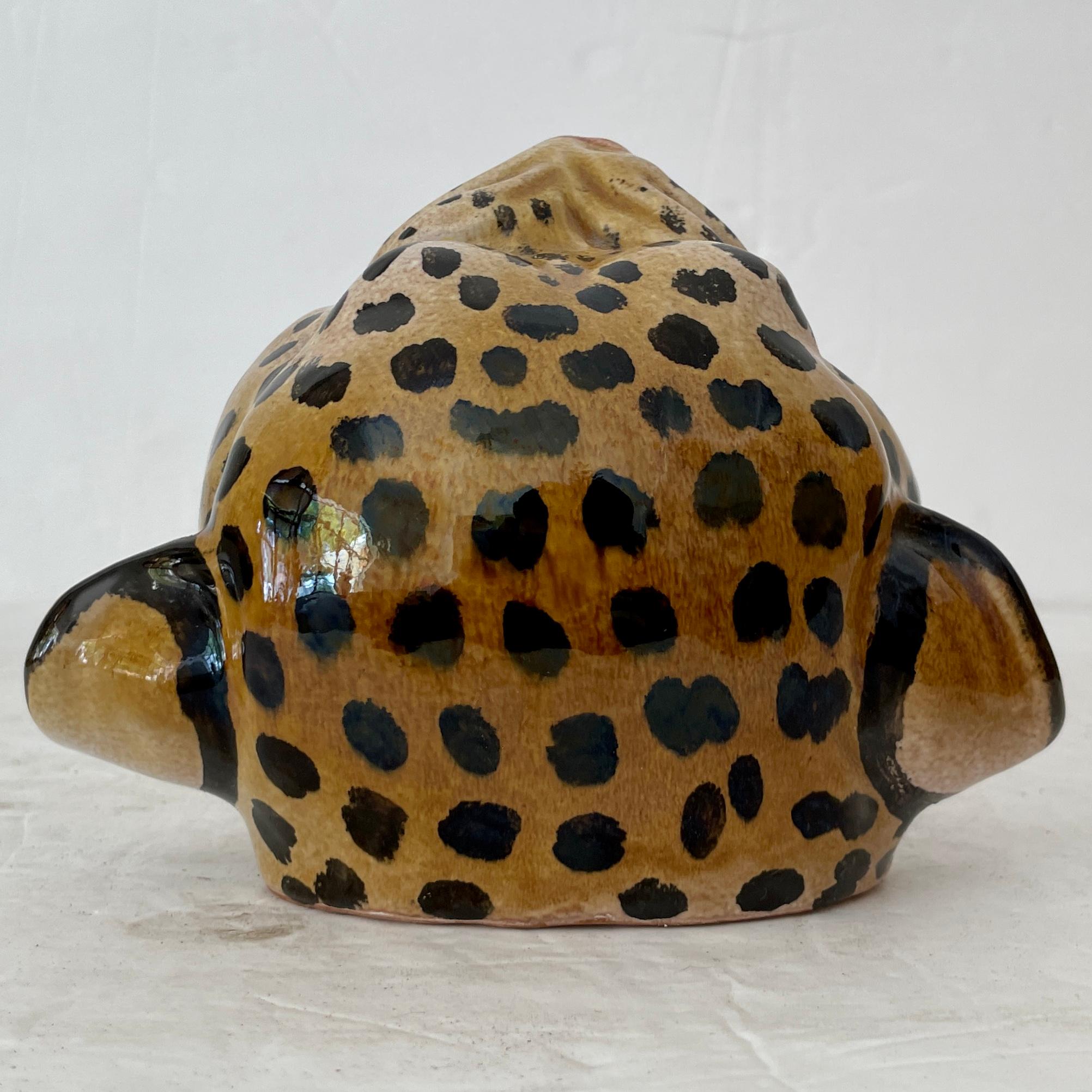 Boho Chic Leopard Ceramic Bowl In Good Condition In Los Angeles, CA