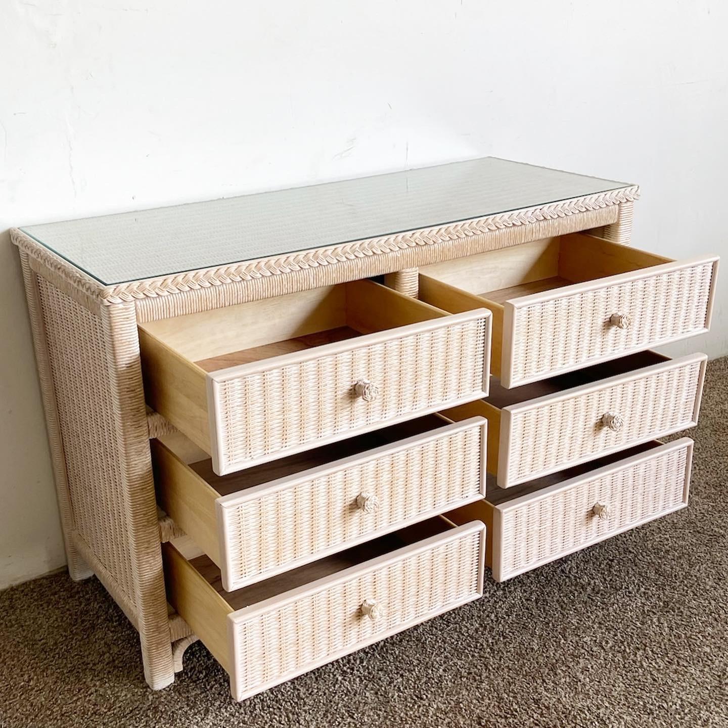 Boho Chic Lexington Rattan and Wicker Glass Top Dresser by Henry Link For Sale at 1stDibs ...