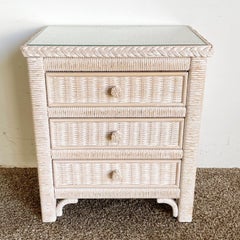 Boho Chic Lexington Wicker Rattan Glass Top Commode/Nightstand by Henry Link