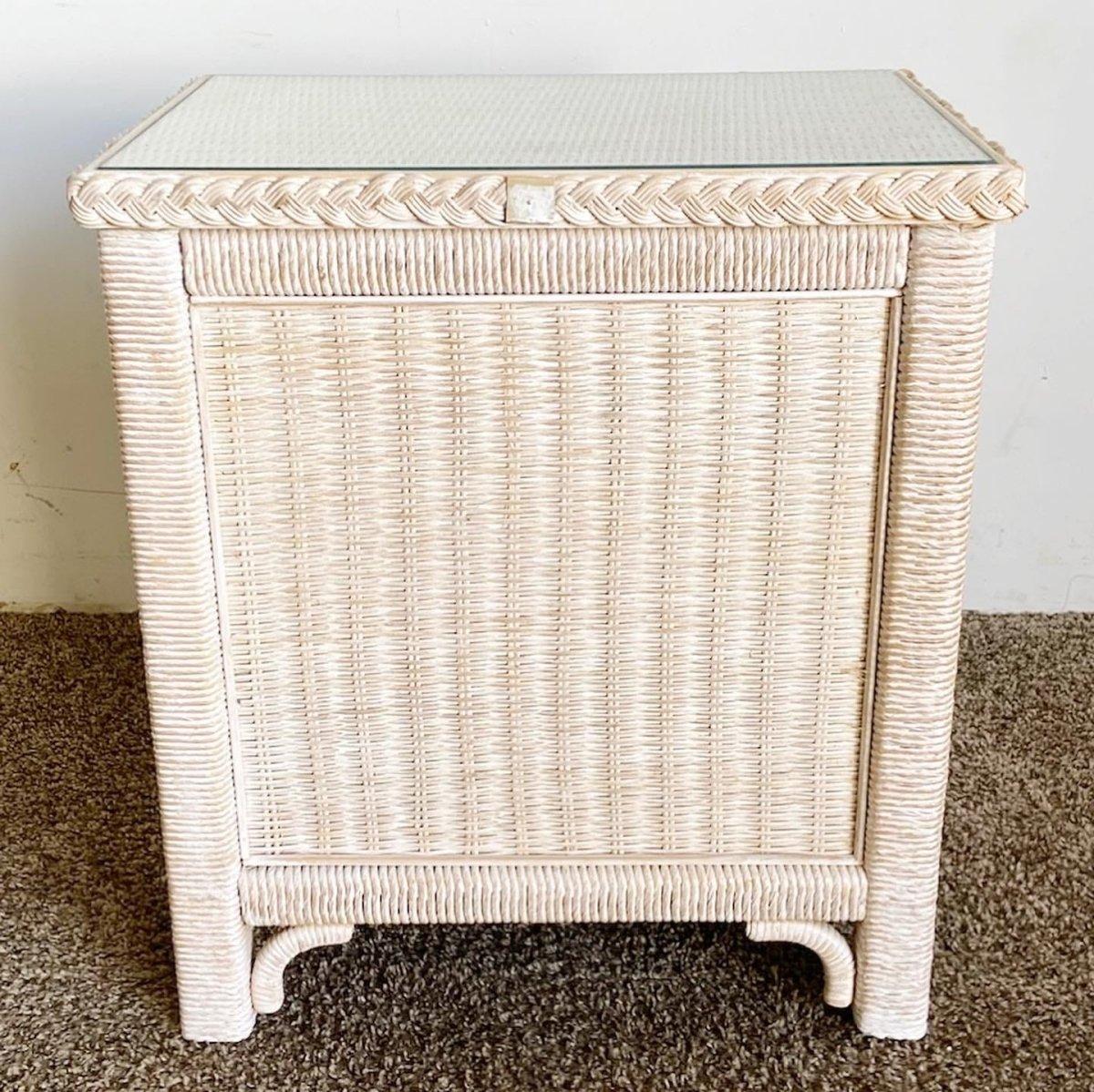 Boho Chic Lexington Wicker Rattan Glass Top Commode/Nightstand by Henry Link For Sale 1