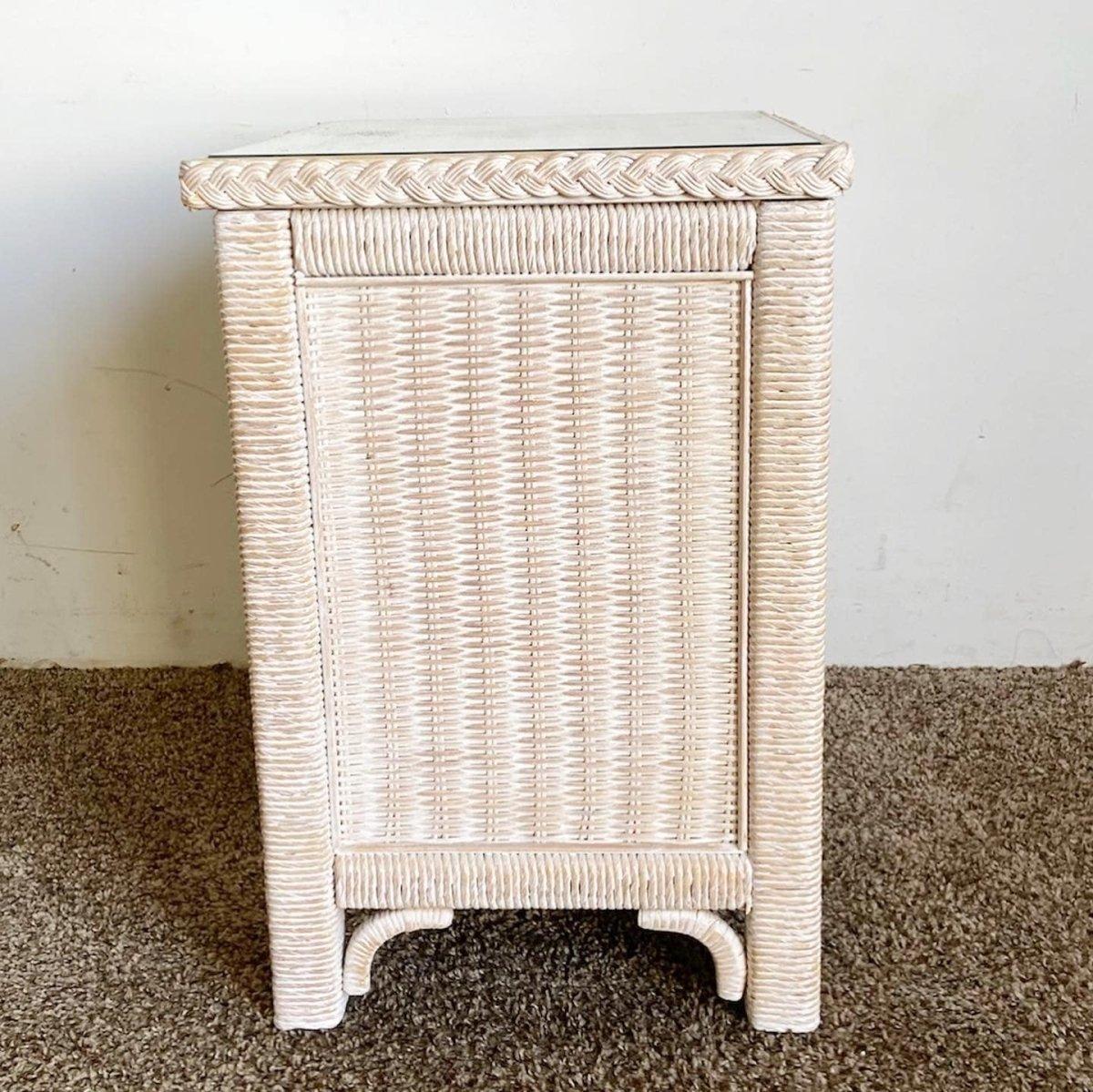 Boho Chic Lexington Wicker Rattan Glass Top Commode/Nightstand by Henry Link For Sale 3