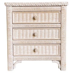 Used Boho Chic Lexington Wicker Rattan Glass Top Commode/Nightstand by Henry Link