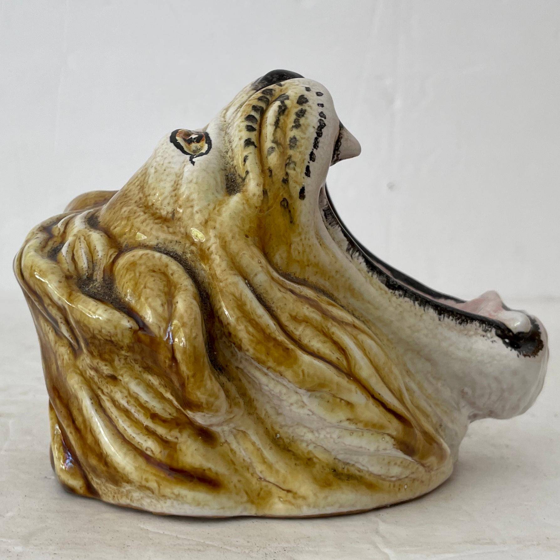 Mid-20th Century Boho Chic Lion Ceramic Bowl For Sale