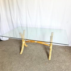 Boho Chic McGuire Style Rattan Glass Top Dining Table