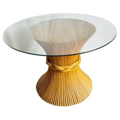 Boho Chic McGuire Style Sheaf of Wheat Circular Glass Top Dining Table