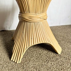 Boho Chic McGuire Style Sheaf of Wheat Rounded Square Glass Top Dining Table