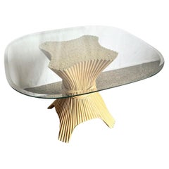 Boho Chic McGuire Style Sheaf of Wheat Rounded Square Glass Top Dining Table