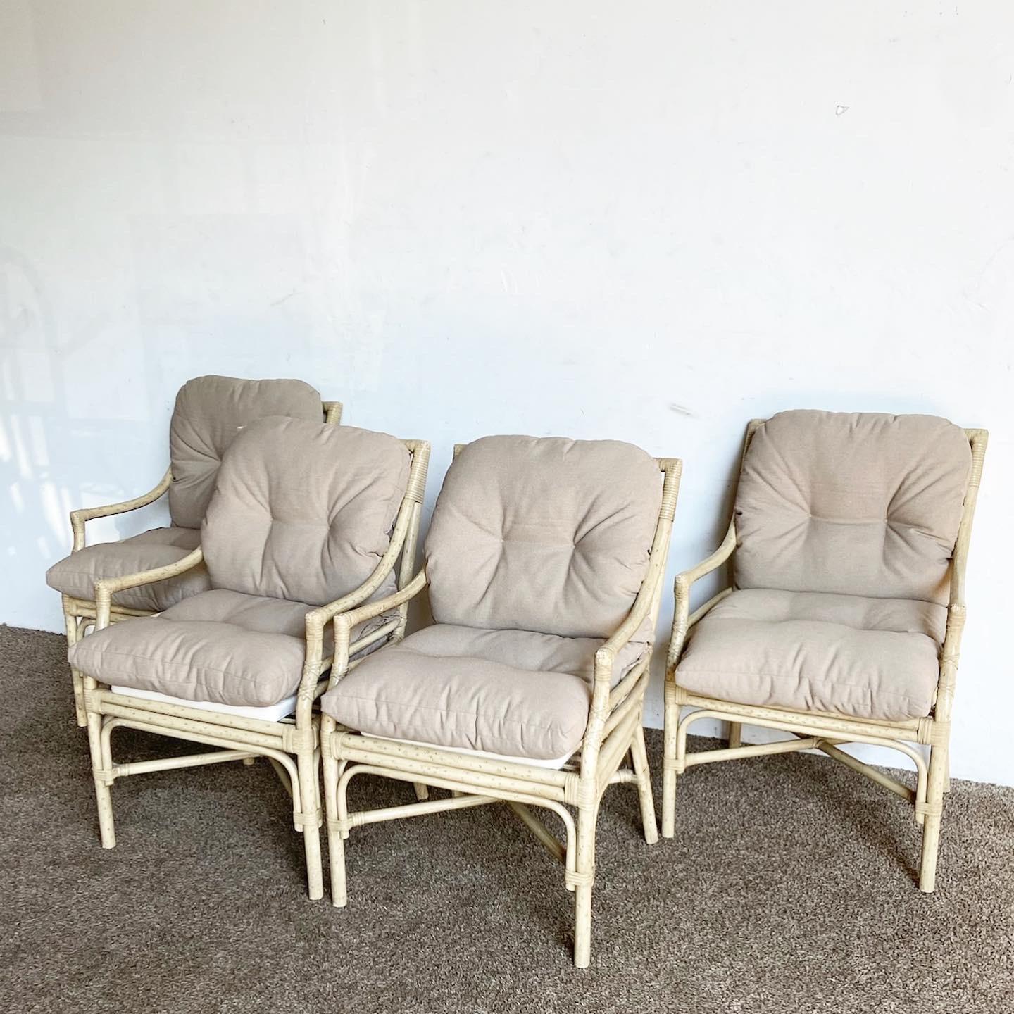Boho Chic McGuire Style Target Back Bamboo Rattan Dining Set - 5 Pieces In Good Condition In Delray Beach, FL