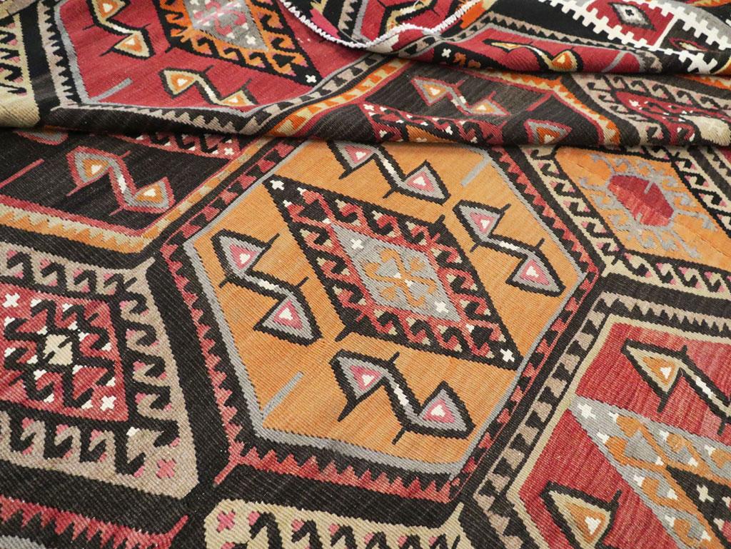 Boho Chic Mid-20th Century Handmade Turkish Flatweave Kilim Large Room Size Rug 4