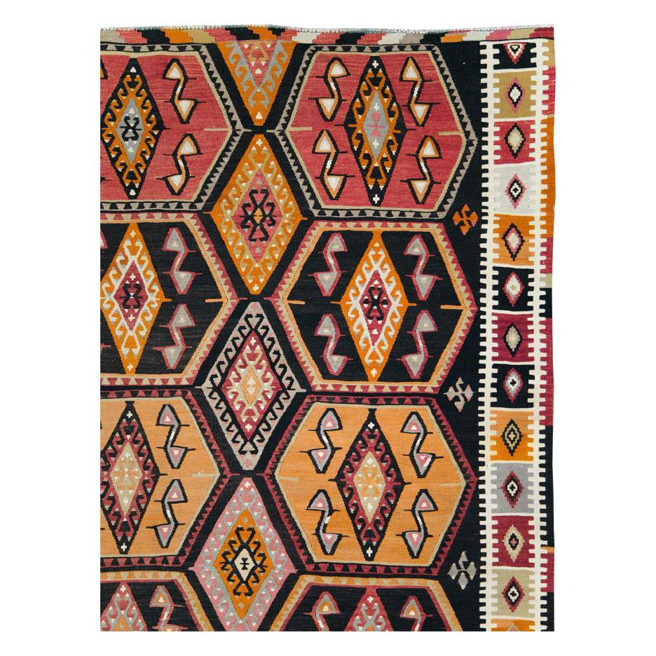 Bohemian Boho Chic Mid-20th Century Handmade Turkish Flatweave Kilim Large Room Size Rug