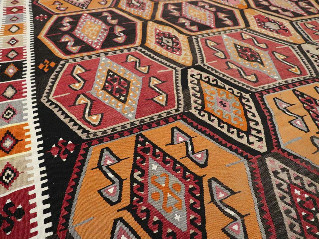 Wool Boho Chic Mid-20th Century Handmade Turkish Flatweave Kilim Large Room Size Rug