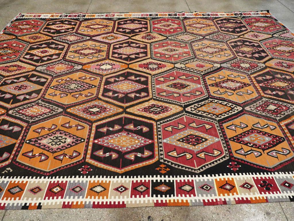 Boho Chic Mid-20th Century Handmade Turkish Flatweave Kilim Large Room Size Rug 1