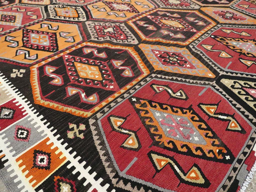 Boho Chic Mid-20th Century Handmade Turkish Flatweave Kilim Large Room Size Rug 3