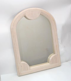 Boho Chic Mid-Century Modern Arch Handmade White Washed Pencil Reed Wall Mirror