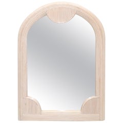 Boho Chic Mid-Century Modern Arch Handmade White Washed Pencil Reed Wall Mirror