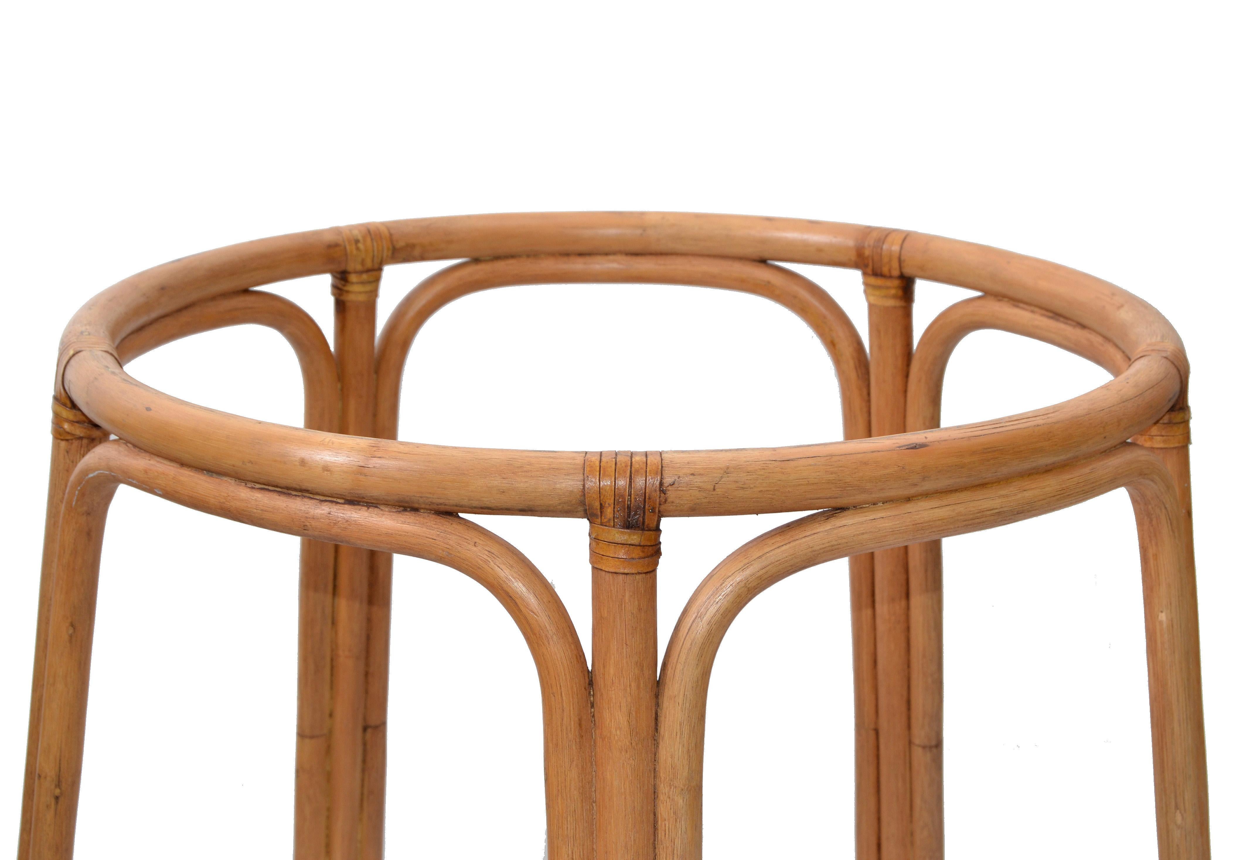 Hand-Crafted Boho Chic Mid-Century Modern Bamboo and Wicker Dining Table Base American, 1970s