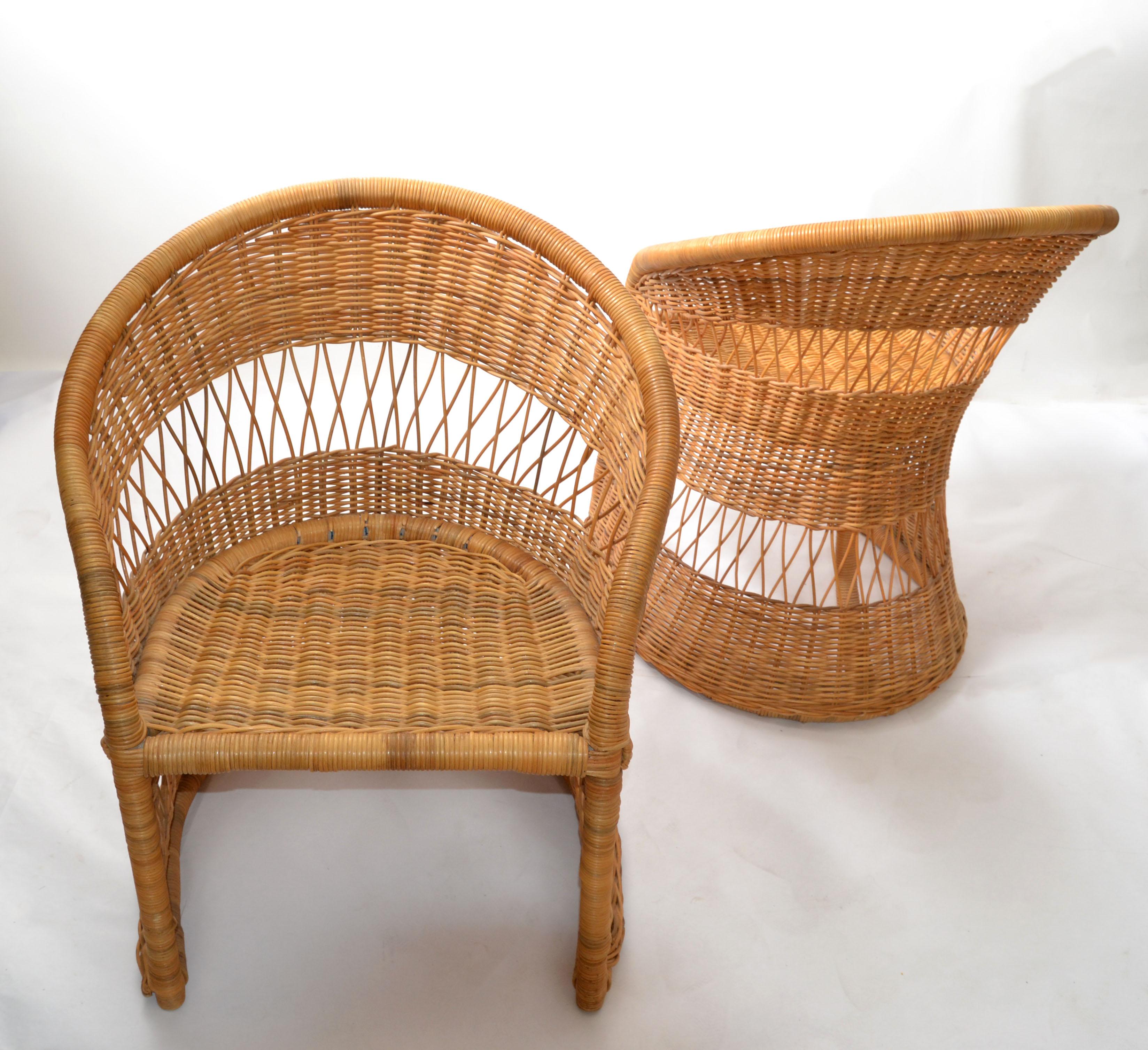 Boho Chic Mid-Century Modern Handcrafted Bamboo & Cane Dining Table & 4 Chairs For Sale 3