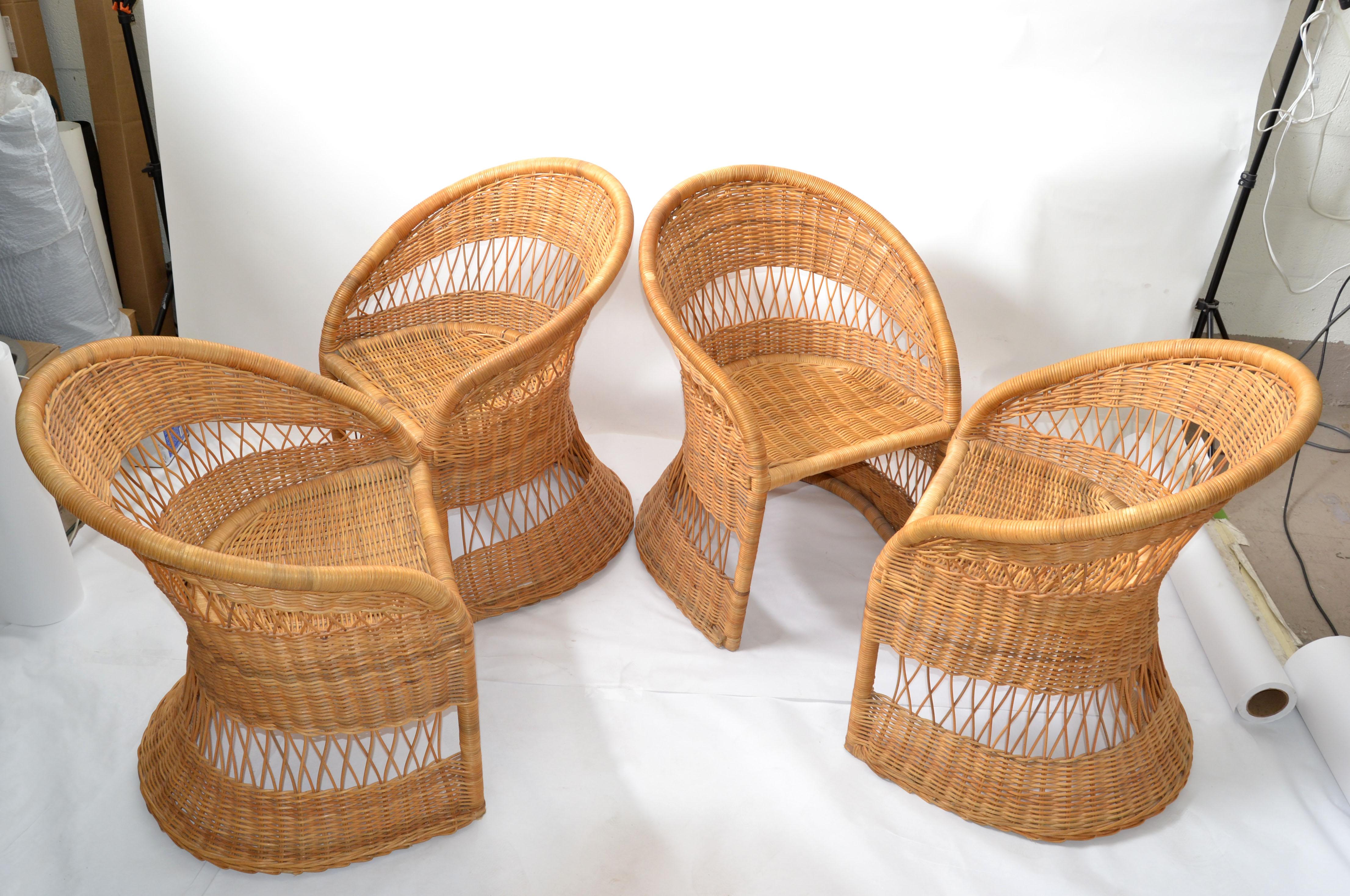 Boho Chic Mid-Century Modern Handcrafted Bamboo & Cane Dining Table & 4 Chairs For Sale 9