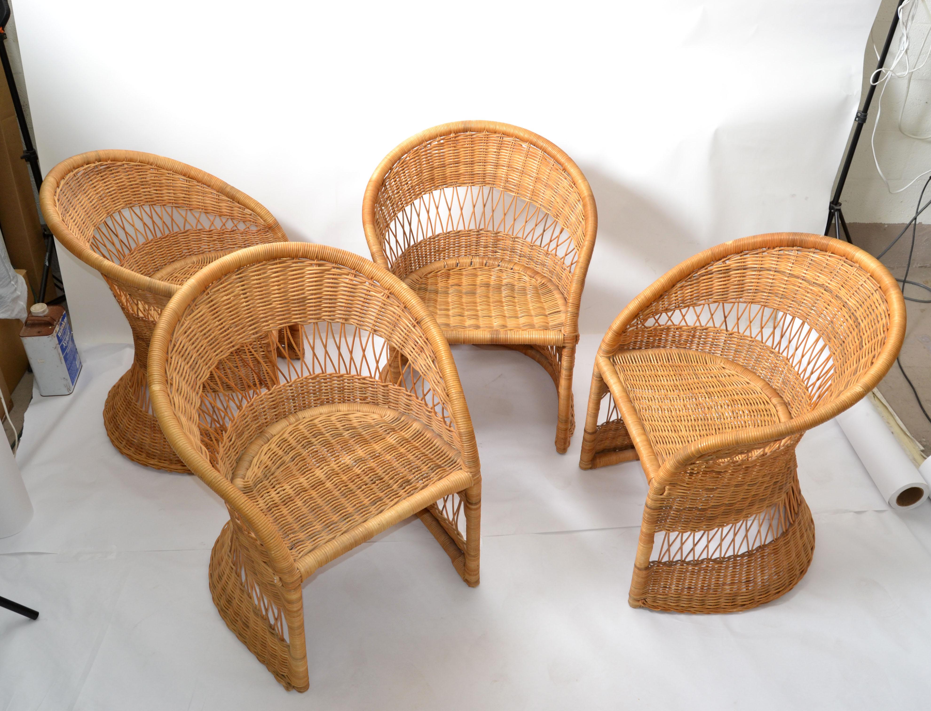 Hand-Crafted Boho Chic Mid-Century Modern Handcrafted Bamboo & Cane Dining Table & 4 Chairs For Sale
